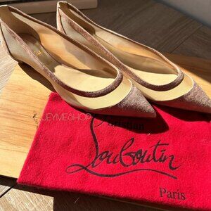 **BRAND NEW**Christian Louboutin Galativi Nude Mesh Pointed Toe Flat Shoes